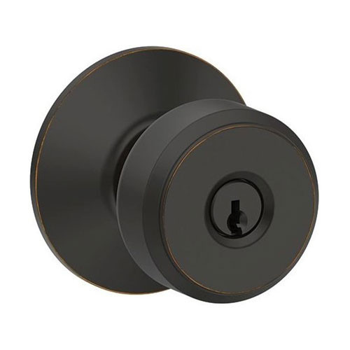 F80-BWE-716 Schlage F Series - Knob Bowery Style with Storeroom Lock Function in Aged Bronze