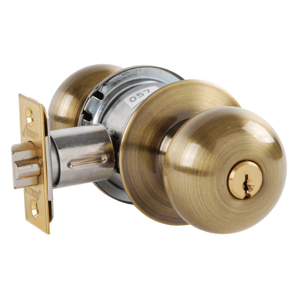 MK33-TA-05A Arrow Lock MK Series Cylindrical Locksets Double Cylinder for Asylum with TA Knob in Antique Brass Finish