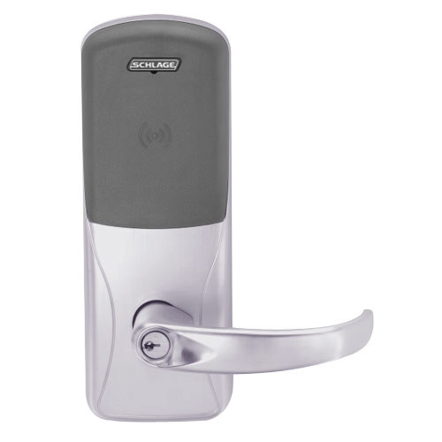 CO200-CY-50-PR-SPA-PD-626 Schlage Standalone Cylindrical Electronic Magnetic Stripe Reader Locks in Satin Chrome
