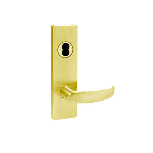 MA621BD-QN-605 Falcon Mortise Locks MA Series Front Door QN Lever with Escutcheon Style in Bright Brass Finish
