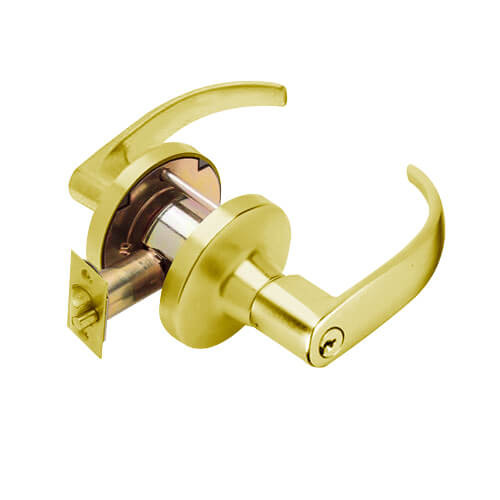 T381PD-Q-605 Falcon T Series Cylindrical Exit Security Lock with Quantum Lever Style in Bright Brass Finish