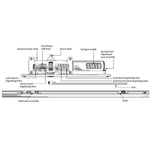 7900H-693-RH Norton 7900 Series Hold Open Overhead Concealed Closers with Multi-Sized Spring 1-6 in Black Finish