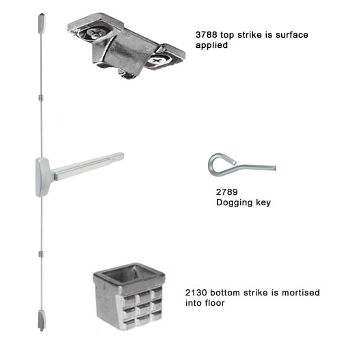 25-V-NL-OP-US26D-3 Falcon 25 Series Night Latch Optional Pull Surface Vertical Rod Devices with Less Trim in Satin Chrome