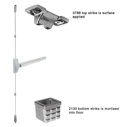 F-25-V-L-DANE-US3-3-LHR Falcon 25 Series Fire Rated Surface Vertical Rod Devices with 510L Dane Lever Trim in Polished Brass