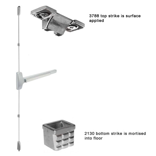 F-25-V-L-NL-DANE-US32D-3-LHR Falcon 25 Series Fire Rated Surface Vertical Rod Devices 510L Dane Lever with Night Latch Trim in Satin Stainless Steel