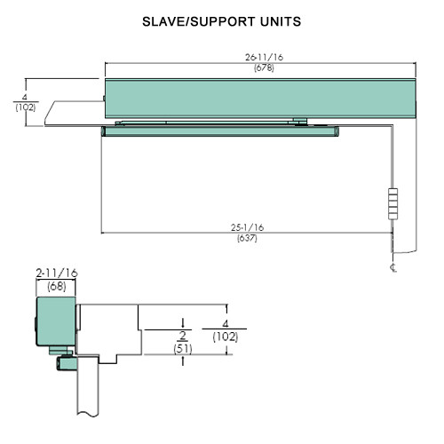 7215MPSO-LH-24VDC-691 Norton 7200 Series Electromechanical Closer and Holder with Rigid Arm Slide Track Slave/Support Unit in Dull Bronze Finish