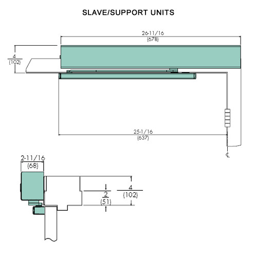 7213MPSO-RH-24VDC-690 Norton 7200 Series Electromechanical Closer and Holder with Rigid Arm Slide Track Slave/Support Unit in Statuary Bronze Finish