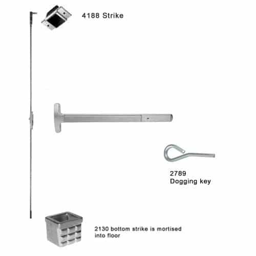 24-C-L-BE-DANE-US15-2-LHR Falcon 24 Series Concealed Vertical Rod Device 712L-BE Dane Lever Trim with Blank Escutcheon in Satin Nickel