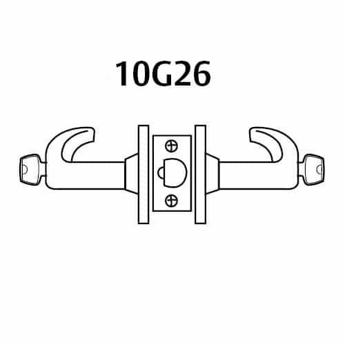 2860-10G26-GL-03 Sargent 10 Line Cylindrical Storeroom Locks with L Lever Design and G Rose Prepped for LFIC in Bright Brass