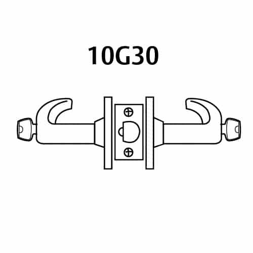 2870-10G30-GL-03 Sargent 10 Line Cylindrical Communicating Locks with L Lever Design and G Rose Prepped for SFIC in Bright Brass