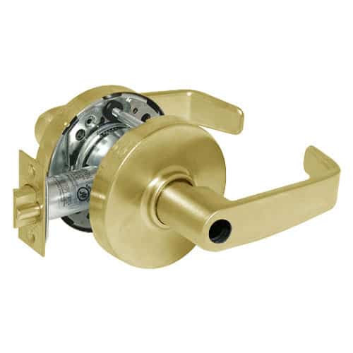 28LC-10G17-LL-03 Sargent 10 Line Cylindrical Institutional Locks with L Lever Design and L Rose Less Cylinder in Bright Brass