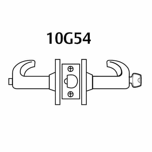 28LC-10G54-GB-03 Sargent 10 Line Cylindrical Dormitory Locks with B Lever Design and G Rose Less Cylinder in Bright Brass