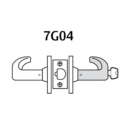28-7G04-LP-26 Sargent 7 Line Cylindrical Storeroom/Closet Locks with P Lever Design and L Rose in Bright Chrome