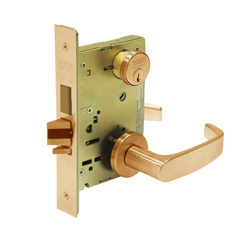 8224-LNL-10 Sargent 8200 Series Room Door Mortise Lock with LNL Lever Trim and Deadbolt in Satin Bronze