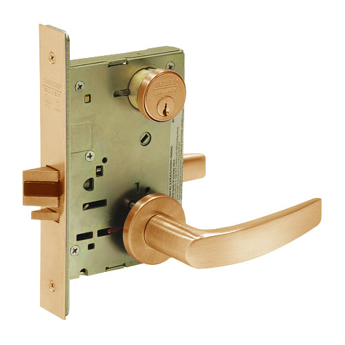 8204-LNB-10 Sargent 8200 Series Storeroom or Closet Mortise Lock with LNB Lever Trim in Satin Bronze
