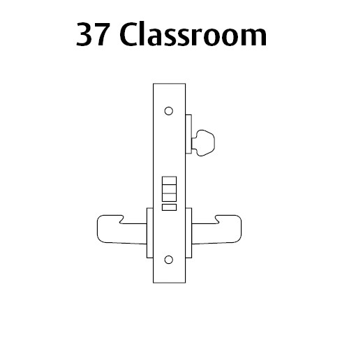 LC-8237-LNB-04 Sargent 8200 Series Classroom Mortise Lock with LNB Lever Trim Less Cylinder in Satin Brass