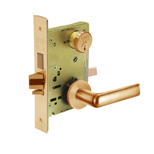 8225-LNE-10 Sargent 8200 Series Dormitory or Exit Mortise Lock with LNE Lever Trim and Deadbolt in Satin Bronze