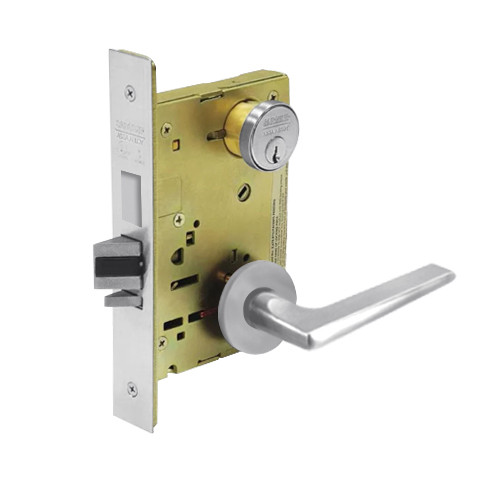 8245-LNF-26 Sargent 8200 Series Dormitory or Exit Mortise Lock with LNF Lever Trim and Deadbolt in Bright Chrome