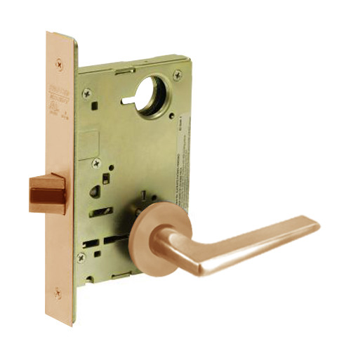 8213-LNF-10 Sargent 8200 Series Communication or Exit Mortise Lock with LNF Lever Trim in Satin Bronze