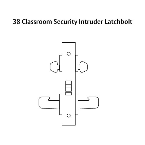 LC-8238-LNF-04 Sargent 8200 Series Classroom Security Intruder Mortise Lock with LNF Lever Trim Less Cylinder in Satin Brass