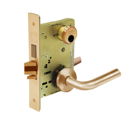 LC-8243-LNW-10 Sargent 8200 Series Apartment Corridor Mortise Lock with LNW Lever Trim and Deadbolt Less Cylinder in Satin Bronze