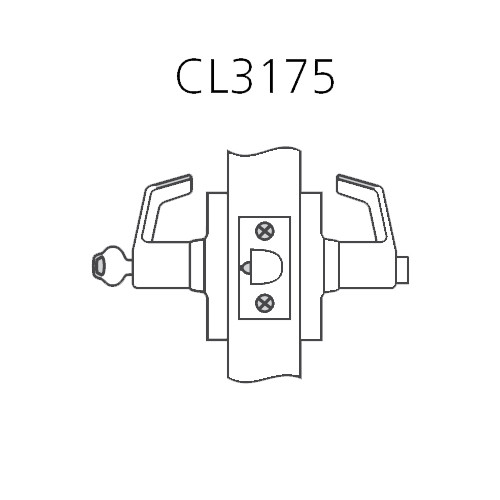 CL3175-AZD-619-LC Corbin CL3100 Series Vandal Resistant Less Cylinder Corridor or dormitory Cylindrical Locksets with Armstrong Lever in Satin Nickel Plated