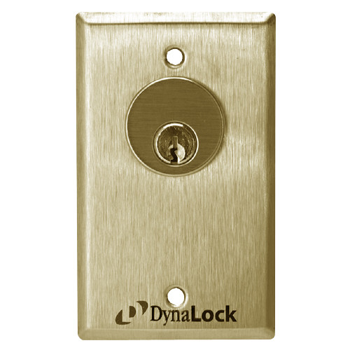 7002-US4-CYL DynaLock 7000 Series Keyswitches Momentary 1 Single Pole Double Throw with Mortise Cylinder in Satin Brass