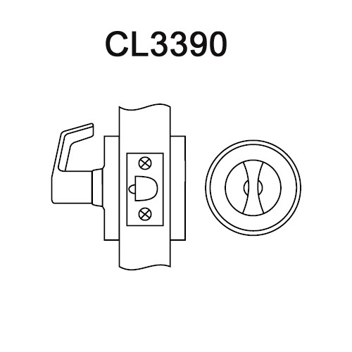 CL3390-AZD-618 Corbin CL3300 Series Extra Heavy Duty Passage with Turnpiece Cylindrical Locksets with Armstrong Lever in Bright Nickel Plated