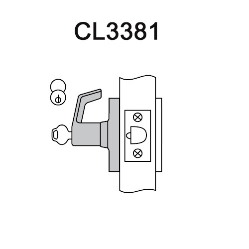 CL3381-AZD-606 Corbin CL3300 Series Extra Heavy Duty Keyed with Blank Plate Cylindrical Locksets with Armstrong Lever in Satin Brass