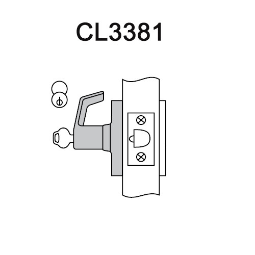 CL3381-PZD-625 Corbin CL3300 Series Extra Heavy Duty Keyed with Blank Plate Cylindrical Locksets with Princeton Lever in Bright Chrome