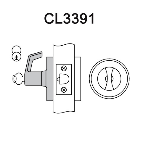 CL3391-PZD-625 Corbin CL3300 Series Extra Heavy Duty Keyed with Turnpiece Cylindrical Locksets with Princeton Lever in Bright Chrome