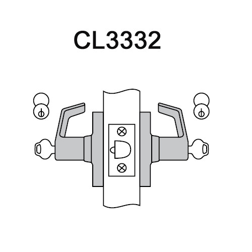 CL3332-PZD-605-LC Corbin CL3300 Series Less Cylinder Extra Heavy Duty Institution Cylindrical Locksets with Princeton Lever in Bright Brass