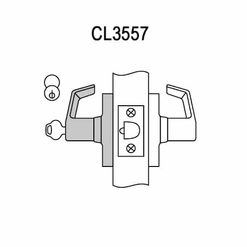 CL3557-NZD-618 Corbin CL3500 Series Heavy Duty Storeroom Cylindrical Locksets with Newport Lever in Bright Nickel Plated