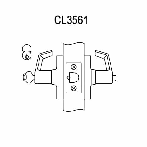 CL3561-PZD-606-LC Corbin CL3500 Series Heavy Duty Less Cylinder Office or Privacy Cylindrical Locksets with Princeton Lever in Satin Brass