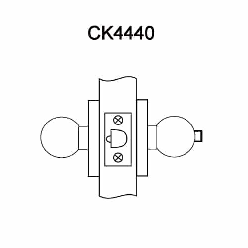 CK4440-GWC-629 Corbin CK4400 Series Standard-Duty Patio Cylindrical Locksets with Global Knob in Bright Stainless Steel