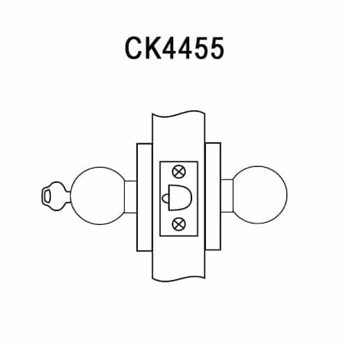 CK4455-GWC-605 Corbin CK4400 Series Standard-Duty Classroom Cylindrical Locksets with Global Knob in Bright Brass