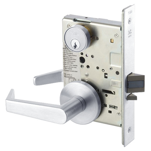 AUR8808FL-625 Yale 8800FL Series Single Cylinder Mortise Classroom Locks with Augusta Lever in Bright Chrome