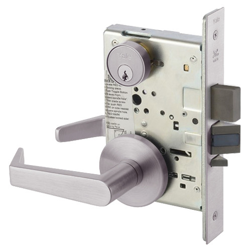 AUR8847FL-630 Yale 8800FL Series Single Cylinder with Deadbolt Mortise Entrance Lock with Indicator with Augusta Lever in Satin Stainless Steel