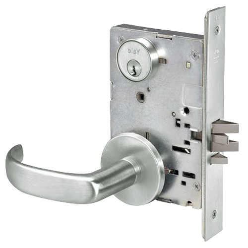 PBR8833FL-618 Yale 8800FL Series Single Cylinder Mortise Exit Locks with Pacific Beach Lever in Bright Nickel
