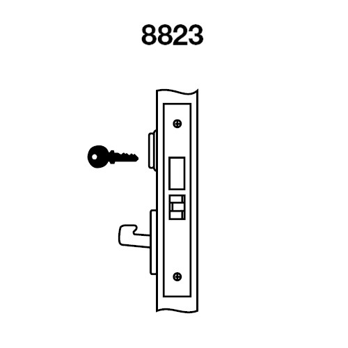 PBR8823FL-618 Yale 8800FL Series Single Cylinder with Deadbolt Mortise Storeroom Lock with Indicator with Pacific Beach Lever in Bright Nickel