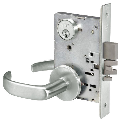 PBR8860FL-618 Yale 8800FL Series Single Cylinder with Deadbolt Mortise Entrance or Storeroom Lock with Indicator with Pacific Beach Lever in Bright Nickel