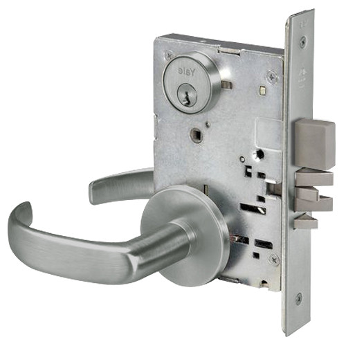 PBR8867FL-619 Yale 8800FL Series Single Cylinder with Deadbolt Mortise Dormitory or Exit Lock with Indicator with Pacific Beach Lever in Satin Nickel