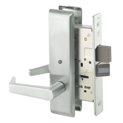 AUCN8802FL-618 Yale 8800FL Series Non-Keyed Mortise Privacy Locks with Augusta Lever in Bright Nickel