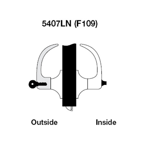 AU5407LN-605 Yale 5400LN Series Single Cylinder Entry Cylindrical Lock with Augusta Lever in Bright Brass