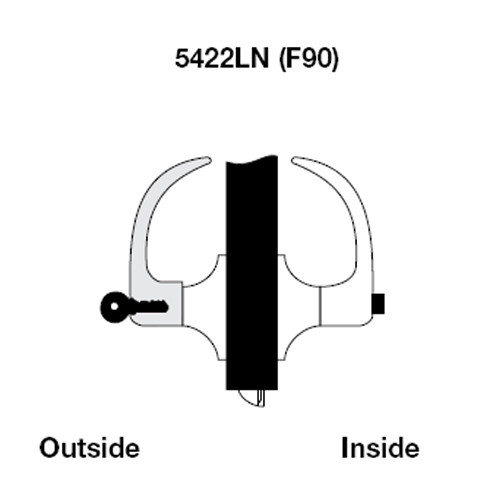 AU5422LN-605 Yale 5400LN Series Single Cylinder Corridor Cylindrical Lock with Augusta Lever in Bright Brass