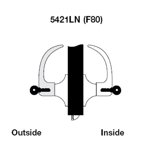 AU5421LN-605 Yale 5400LN Series Double Cylinder Communicating Cylindrical Lock with Augusta Lever in Bright Brass
