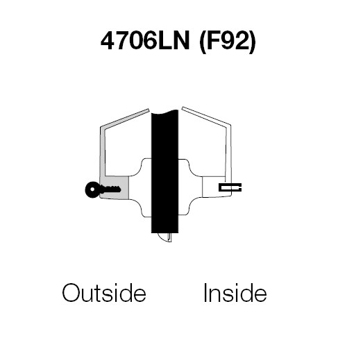 PB4706LN-605 Yale 4700LN Series Single Cylinder Service Station Cylindrical Lock with Pacific Beach Lever in Bright Brass