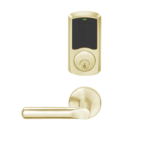 LEMS-GRW-P-18-606-00A Schlage Storeroom Wireless Greenwich Mortise Lock with LED Indicator and 18 Lever in Satin Brass