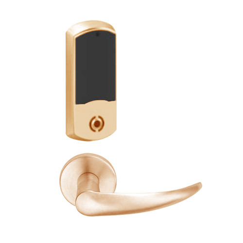 LEMS-GRW-L-OME-612-00A Schlage Less Cylinder Storeroom Wireless Greenwich Mortise Lock with LED Indicator and Omega Lever in Satin Bronze