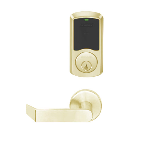 LEBMB-GRW-P-06-606-00B Schlage Privacy/Office Wireless Greenwich Mortise Lock with Push Button & LED Indicator and Rhodes Lever in Satin Brass
